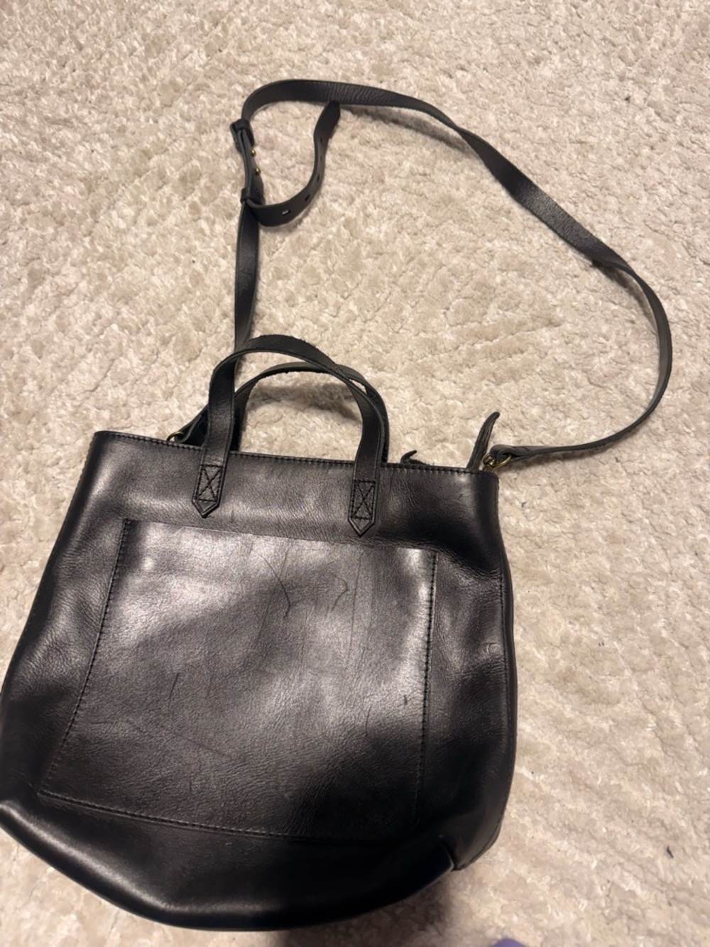 Madewell Classic Black Leather Tote Crossbody Bag